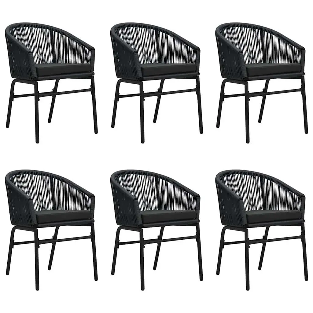 7 Piece Outdoor Dining Set for Patio Garden Black Steel Frame Glass Table and Chairs