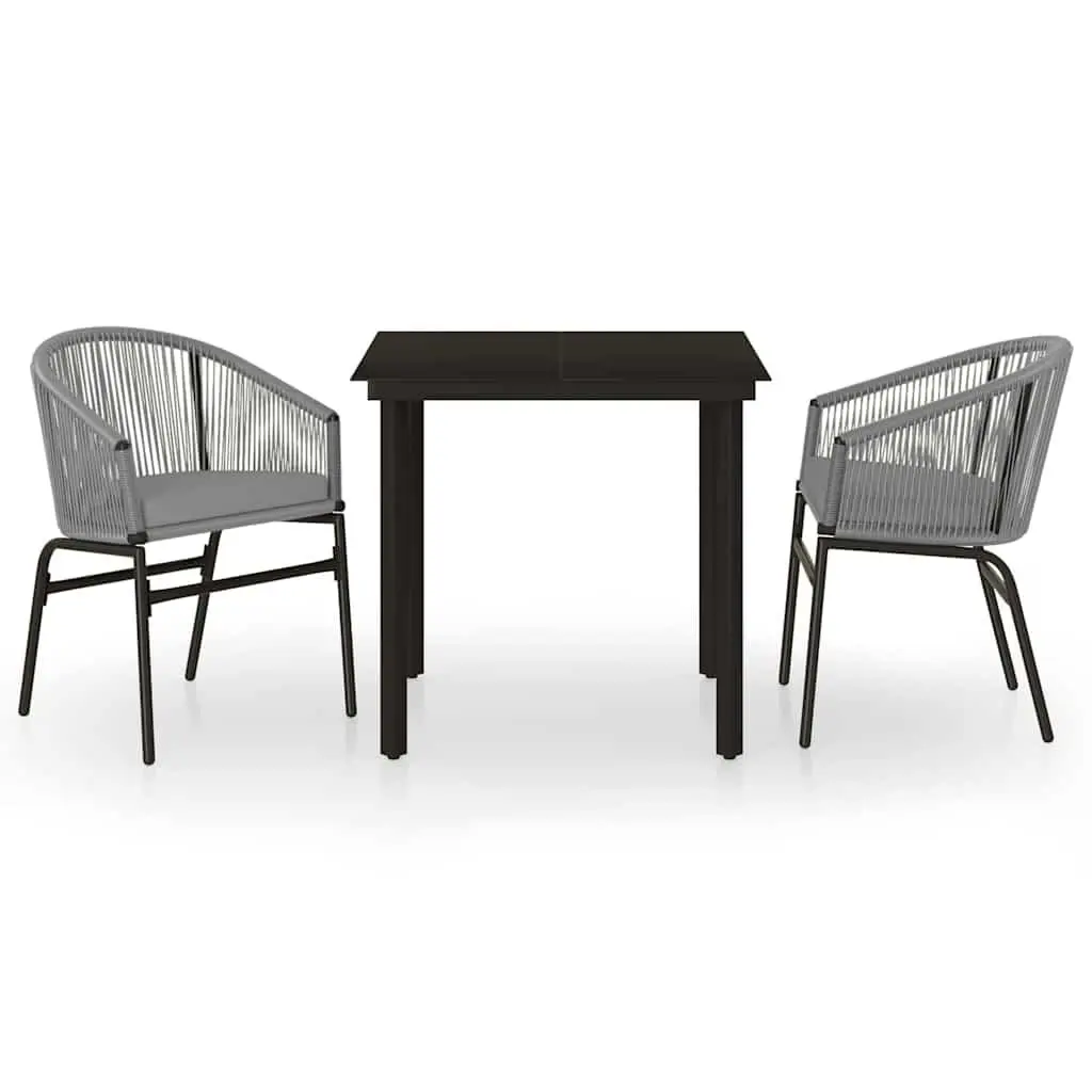 3 Piece Garden Dining Set Grey Outdoor Patio Furniture Steel Frame Glass Table