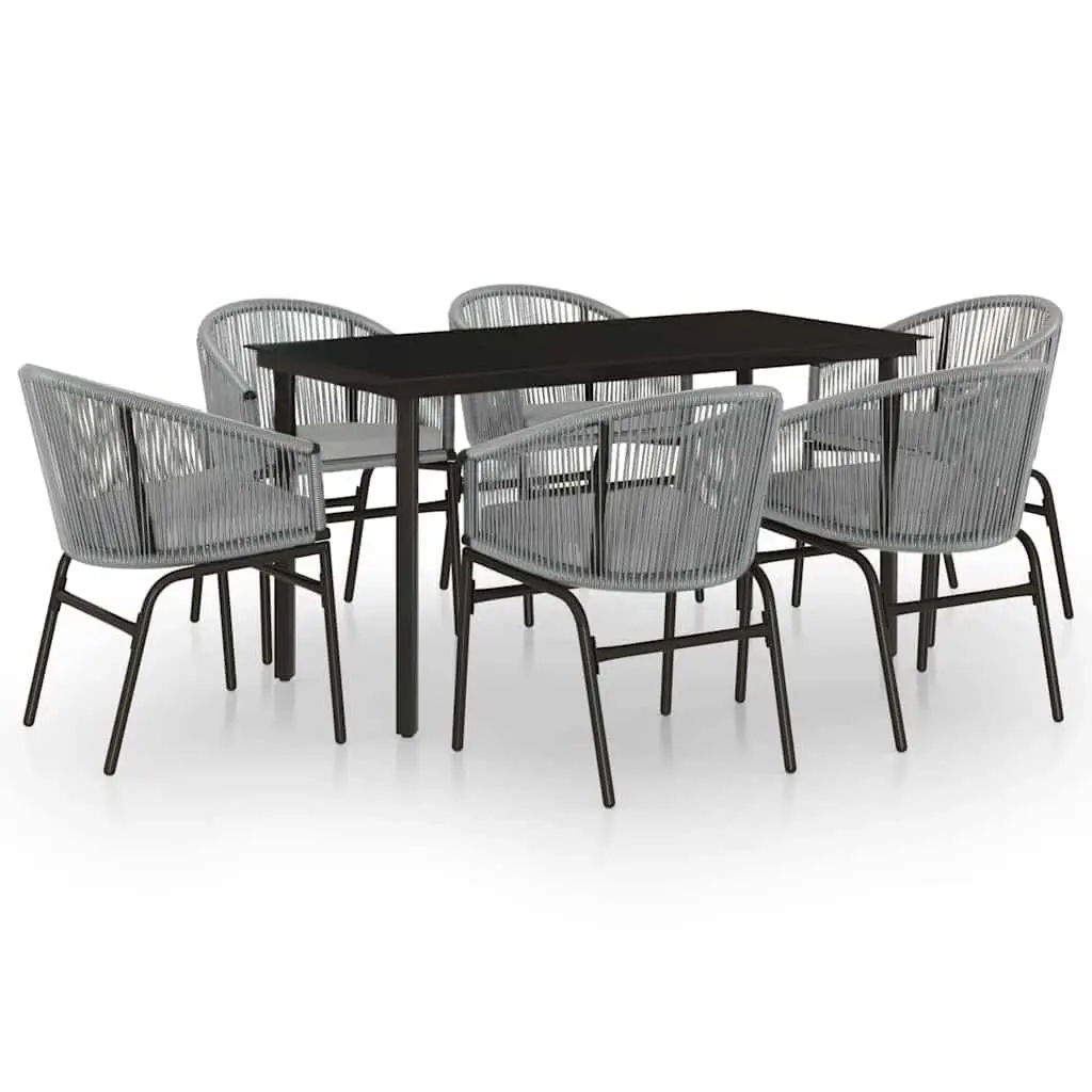 7 Piece Garden Dining Set Outdoor Patio Furniture Grey Steel Frame Glass Table