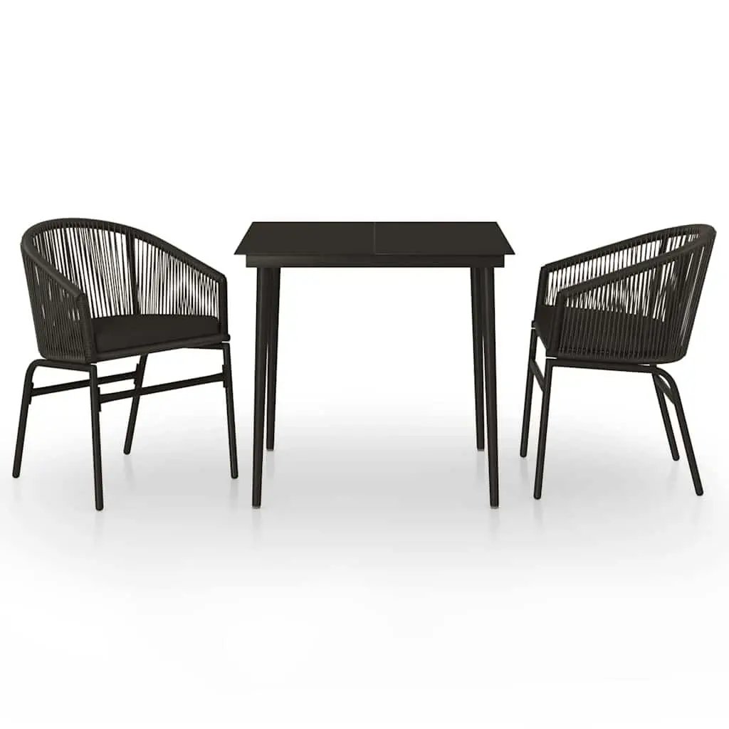 3 Piece Garden Dining Set Outdoor Use Black Patio Furniture Glass Table