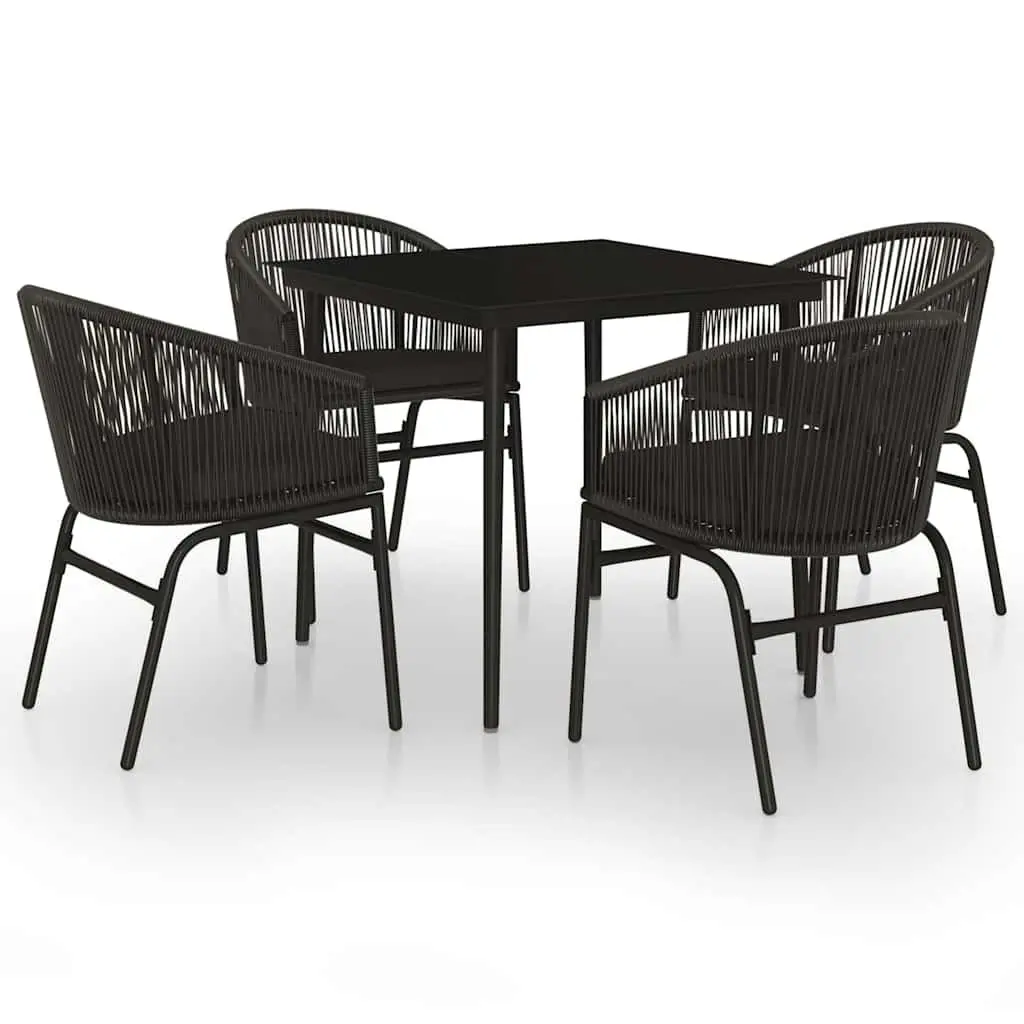 5 Piece Outdoor Garden Dining Set Steel Frame Glass Table Rattan Chairs Black