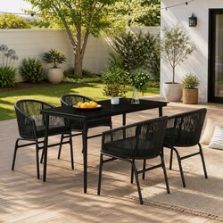 Garden Dining Set: 5-Piece Black Glass Table and Chairs