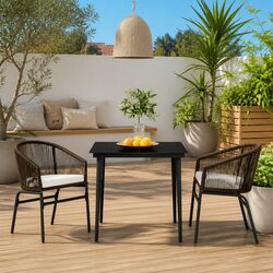 Garden Dining Set: 3 Pieces with Glass Top and Rattan Chairs