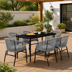 Garden Dining Set 7 Piece Outdoor Furniture Grey Glass Table Rattan Chairs