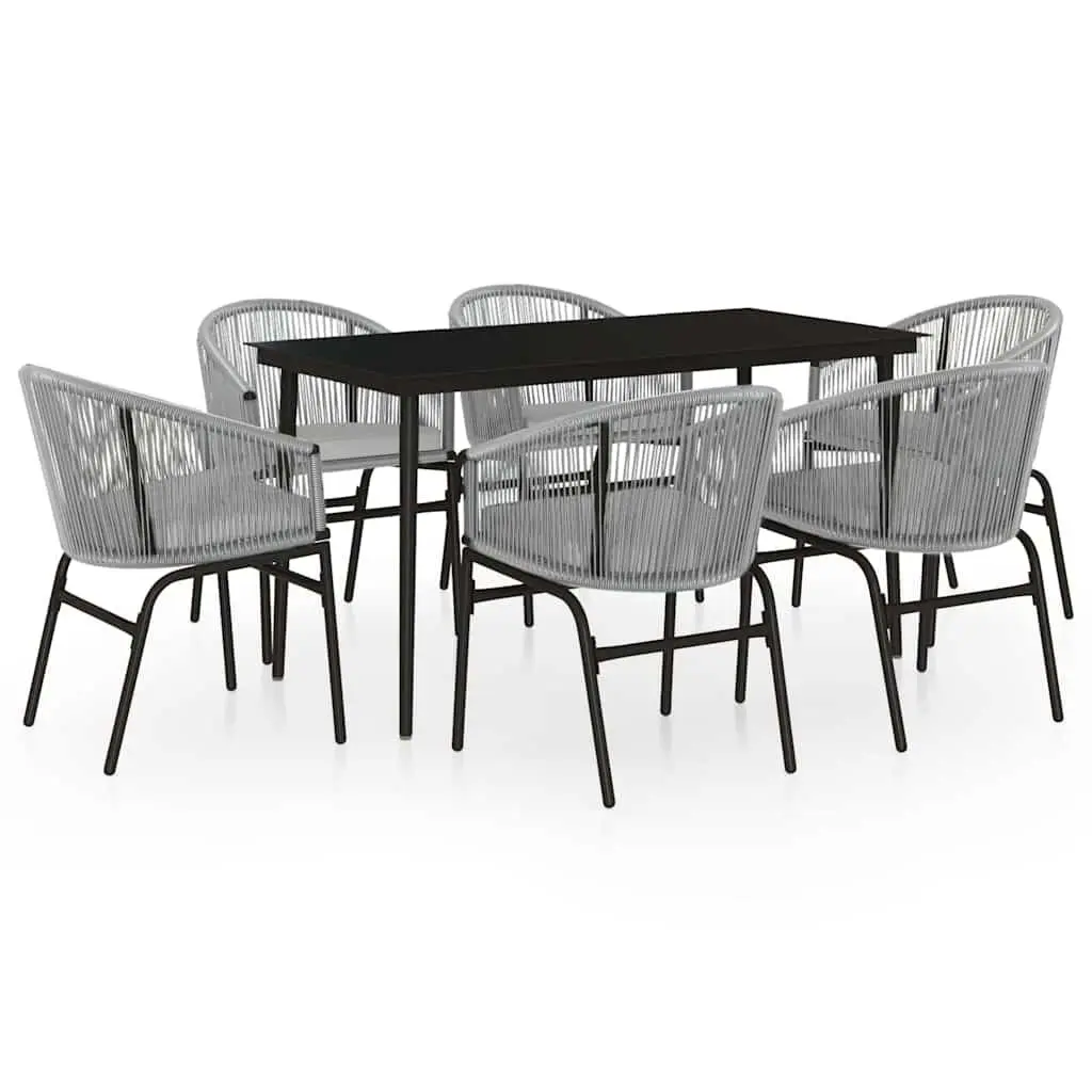 Garden Dining Set Outdoor Use 7 Piece Grey Glass Table Rattan Chairs