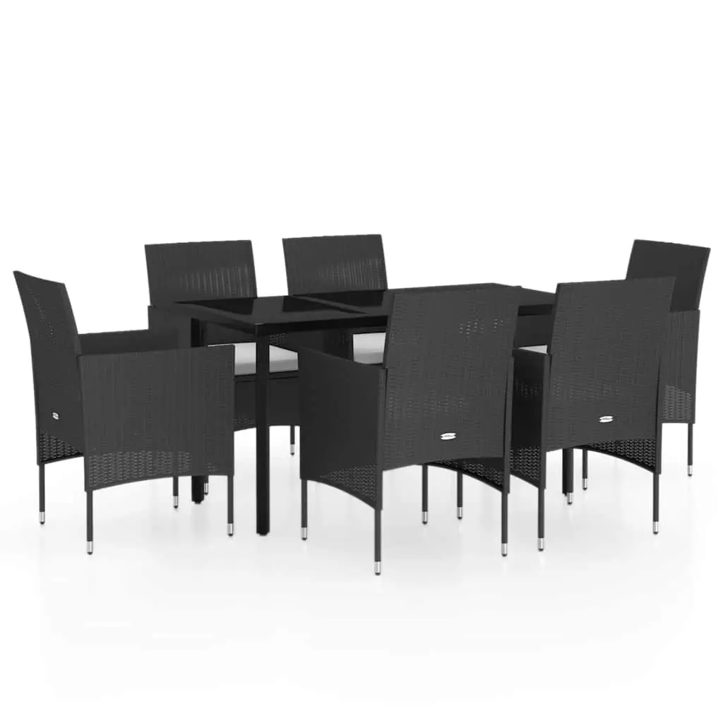 7 Piece Garden Dining Set Outdoor Use Black Size with Cushions Glass