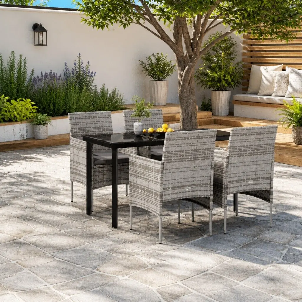 Garden Dining Set Outdoor Furniture 5 Piece Grey Black