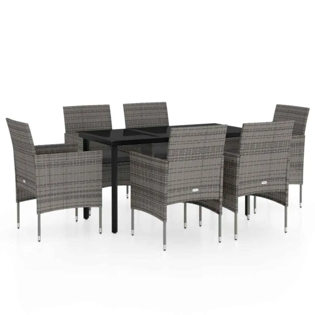 7 Piece Outdoor Dining Set Patio Garden Furniture Steel Frame Rattan Chairs Glass Top