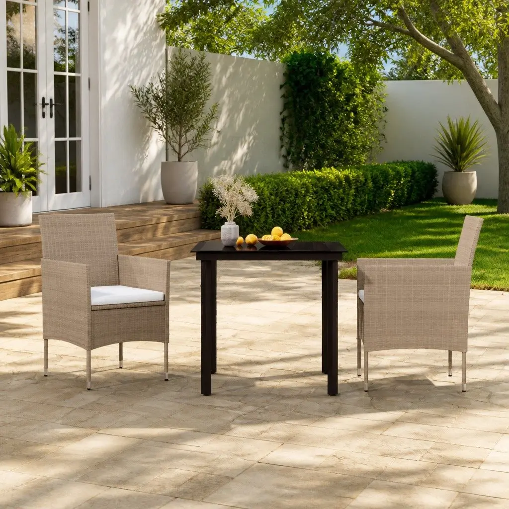 Outdoor Dining Set 3 Piece Furniture for Garden Use with Cushions Beige and Black
