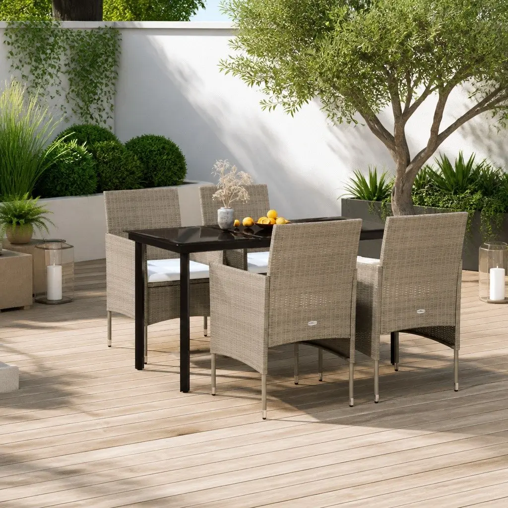 Garden Dining Set Outdoor 5 Piece Table Chairs with Cushions Beige Black