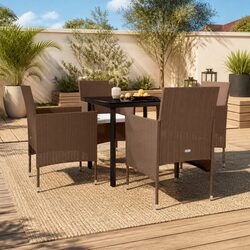 Garden Dining Set 5 Piece Outdoor Furniture Table Chairs Cushions Brown Black