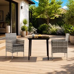 3 Piece Garden Dining Set: Grey Black Rattan Details