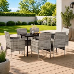 Outdoor Dining Set 7 Piece Garden Furniture Table Chairs Cushions Grey Black