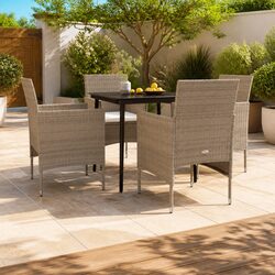 5 Piece Outdoor Dining Set: Steel Frames, Rattan Seating