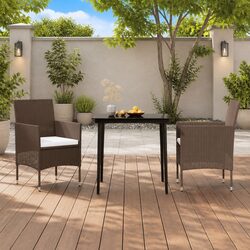 Garden Dining Set: 3-Piece Brown Furniture with Cushions