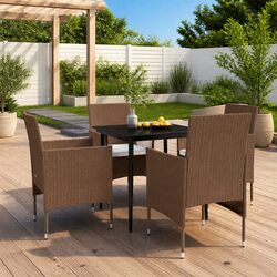 5 Piece Garden Dining Set: Glass Table & Rattan Chairs