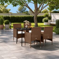 Garden Dining Set 5 Piece Outdoor Furniture Table Chairs with Cushions Brown