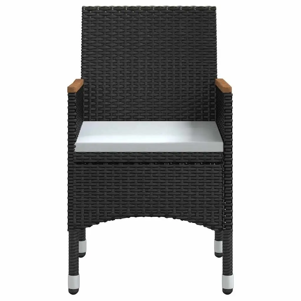 5 Piece Outdoor Dining Set Garden Black Glass Table Rattan Chairs with Cushions