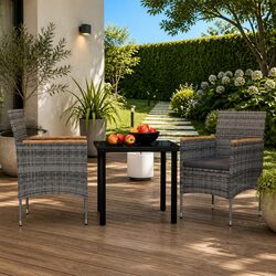 3 Piece Outdoor Dining Set: Grey and Black Design