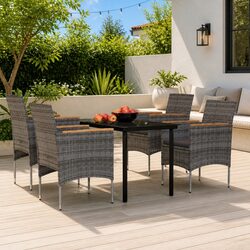 5-Piece Dining Set: Grey Rattan Chairs & Glass Table