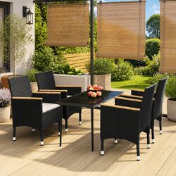 5 Piece Garden Dining Set: Black Rattan and Steel