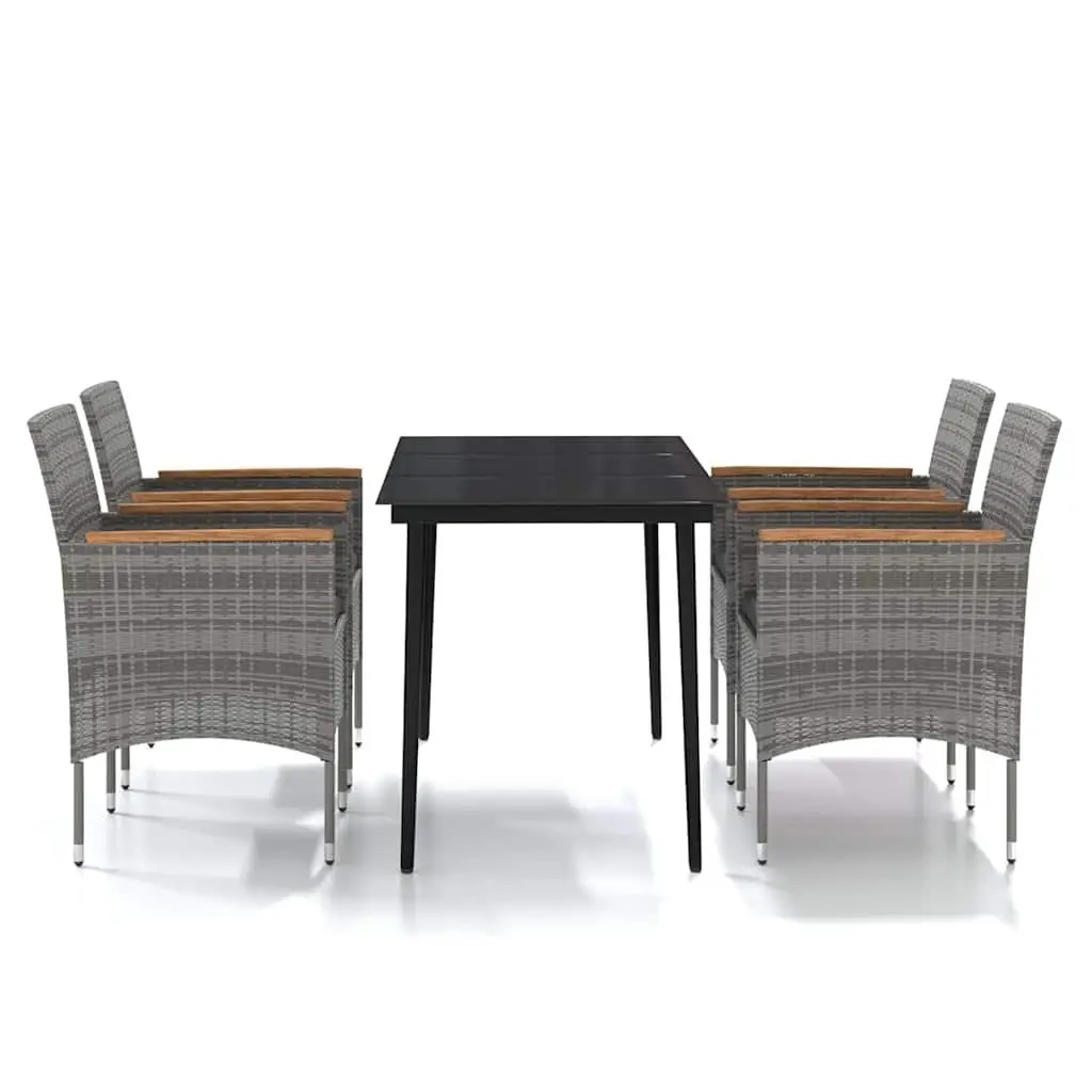 Outdoor Dining Set 5 Piece Grey Table Chairs Glass Top Steel Frame PE Rattan