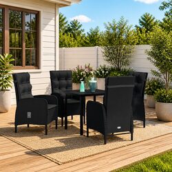 5-Piece Outdoor Dining Set: Black Chairs & Glass Table