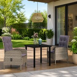 Outdoor Dining Set: 3 Piece Grey Glass Table and Chairs