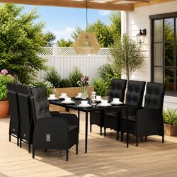 7 Piece Outdoor Dining Set with Glass Table and Reclining Chairs