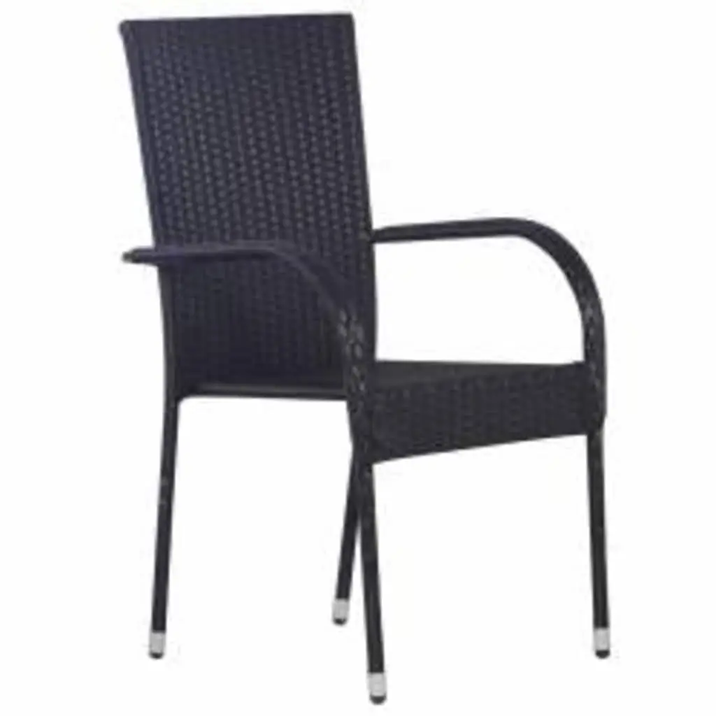 Outdoor Dining Set 3 Piece Black Steel Frame Glass Table Rattan Chairs
