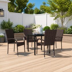 5 Piece Outdoor Dining Set: Steel Frame and Glass Top