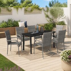 7-Piece Garden Dining Set: 1 Table + 6 Chairs, Grey