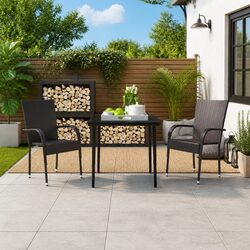 3-Piece Garden Dining Set with Steel Frames and Glass Top