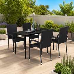 5-Piece Garden Dining Set: Black Steel Frame and Glass Top