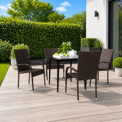 5-Piece Garden Dining Set: Steel Frame, Rattan Chairs, Glass Top