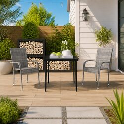 3-Piece Garden Dining Set - Steel, Rattan, Glass