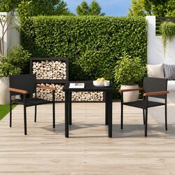 3 Piece Black Garden Dining Set with Glass Tabletop
