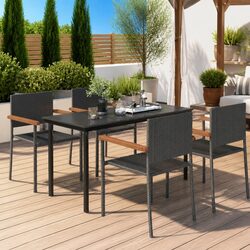 Garden Dining Set: 5 Pieces with Steel Frame and Rattan