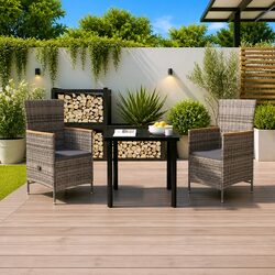 Garden Dining Set – 3 Piece, Grey, with Cushions