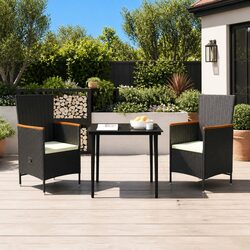 3 Piece Garden Dining Set Outdoor Patio Furniture Black Rattan Chairs Glass