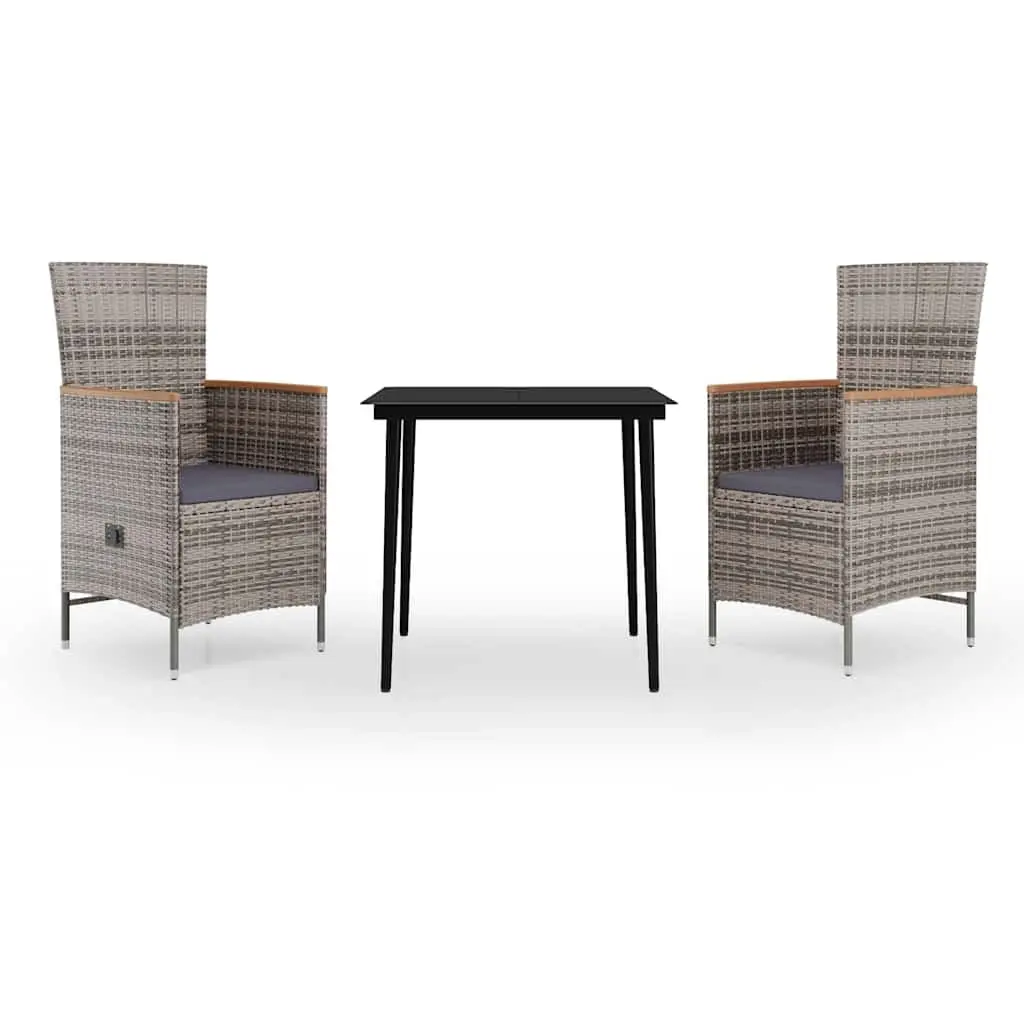 Garden Dining Set Outdoor Use 3 Piece Grey Rattan Chairs Glass Table