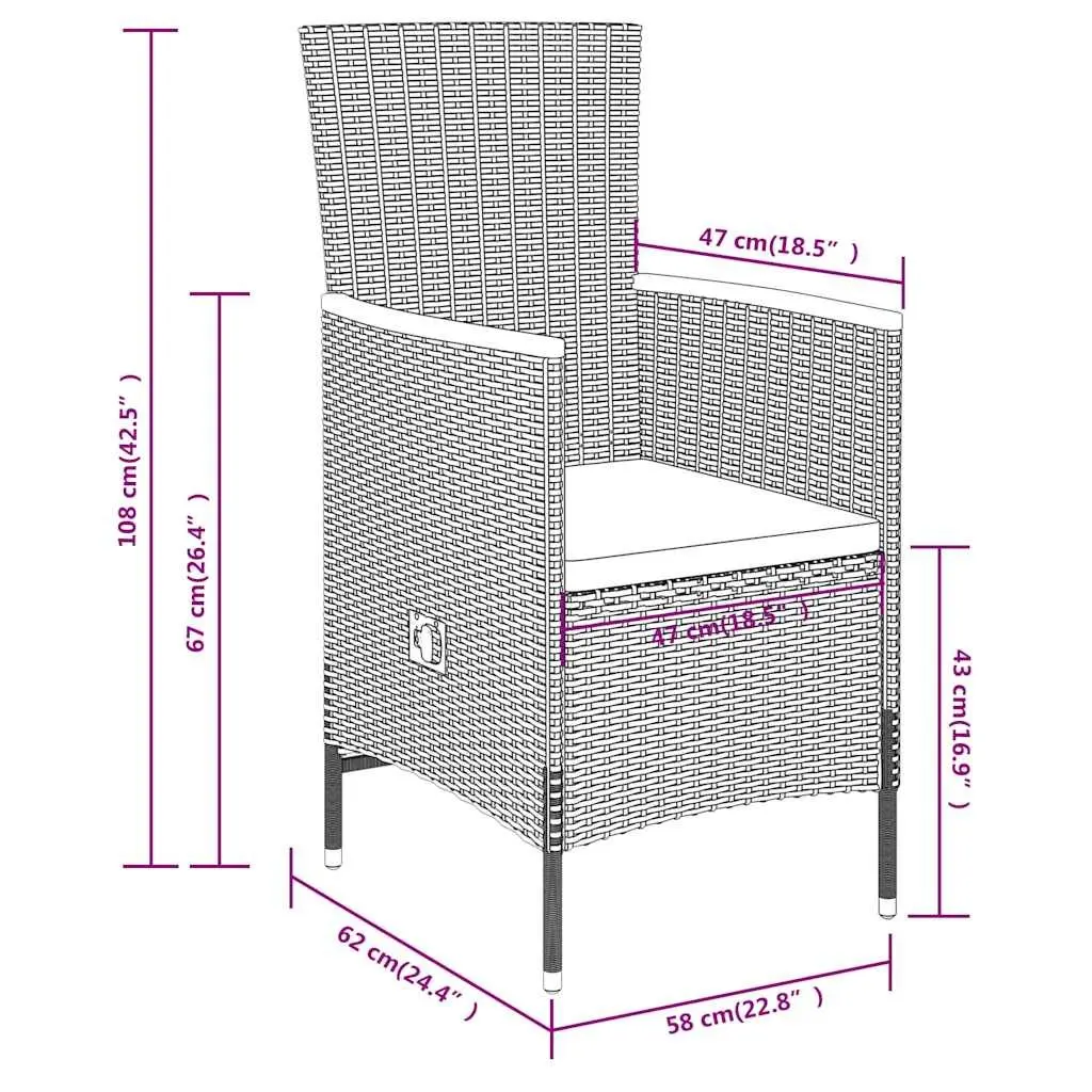 Garden Dining Set Outdoor Use 3 Piece Grey Rattan Chairs Glass Table
