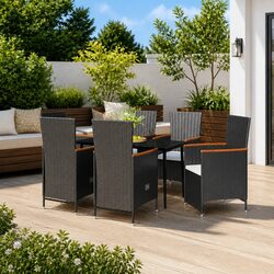 7 Piece Outdoor Dining Set Garden Patio Furniture Black Rattan Chairs Glass