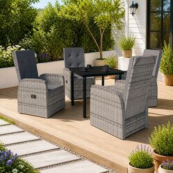 Garden Dining Set 5 Piece Outdoor Patio Furniture with Cushions Grey Glass Table