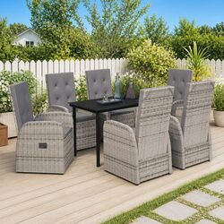 7 Piece Garden Dining Set - Grey Rattan Chairs Included