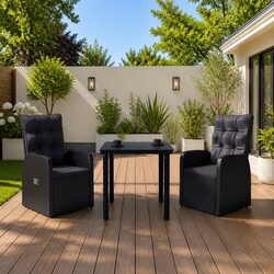 3 Piece Outdoor Dining Set: 1 Table, 2 Chairs, Cushions