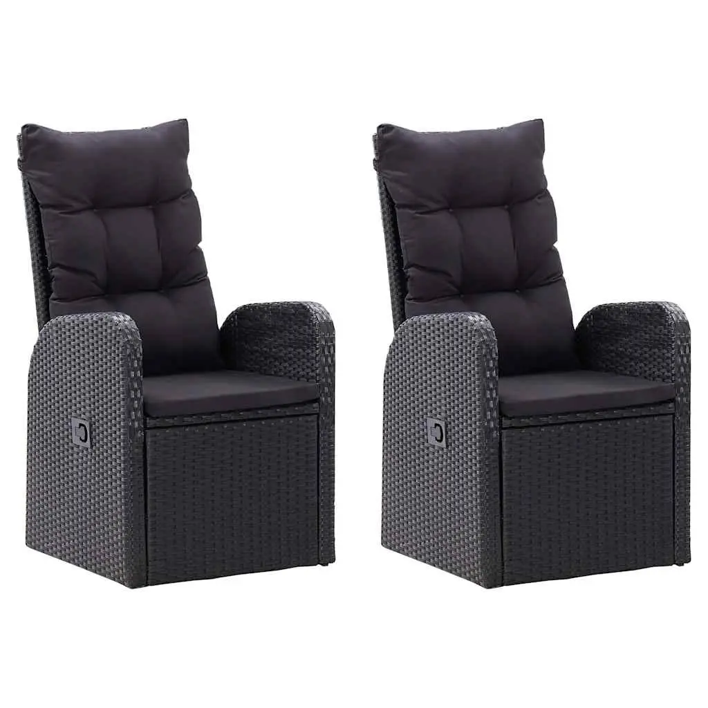 3 Piece Outdoor Garden Dining Set for Patio Black Chairs Table with Cushions