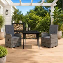3 Piece Grey Outdoor Dining Set with Cushions