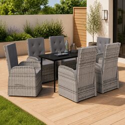 7 Piece Grey Rattan Outdoor Dining Set with Table