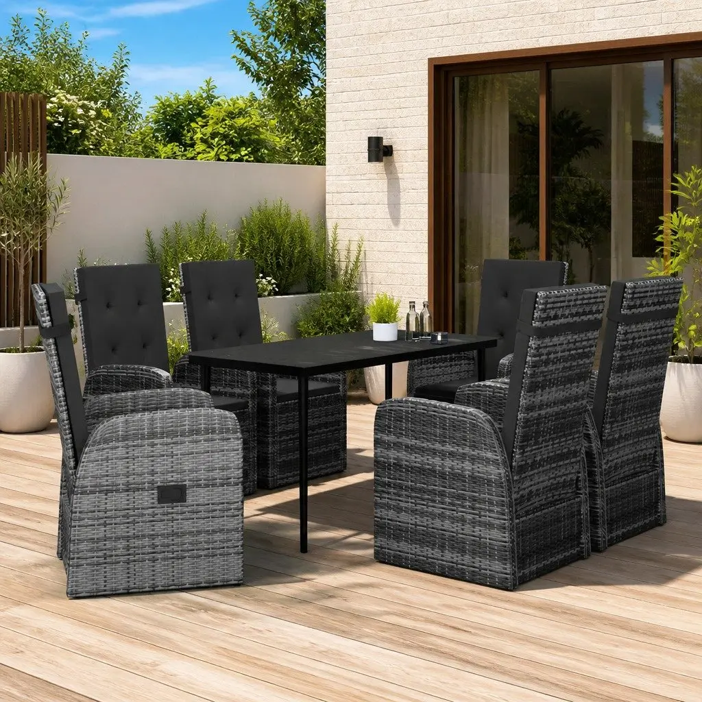Garden Dining Set 7 Piece Outdoor Furniture Grey Patio Chairs Table with